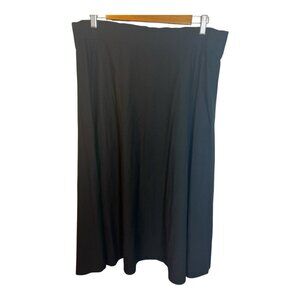 Eileen Fisher Black A-Line Pleated Midi Skirt Medium Elastic Waist Travel Work
